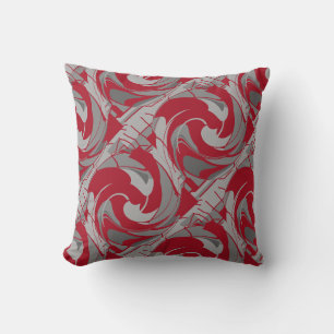 Dark Red Grey Charcoal Diagonal Swirling Abstract Cushion