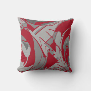 Dark Red Grey Charcoal Lush Leaves Art Abstract Cushion