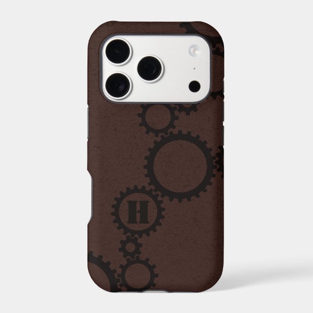 Dark Red Grunge Cogs Gears Monogrammed Initial (Back)