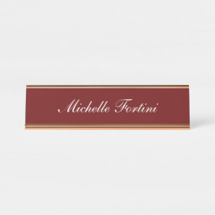 Dark Red Handwriting Minimalist Plain Modern Desk Name Plate