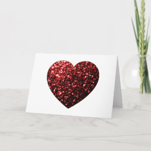 Dark red heart faux glitter sparkles card
