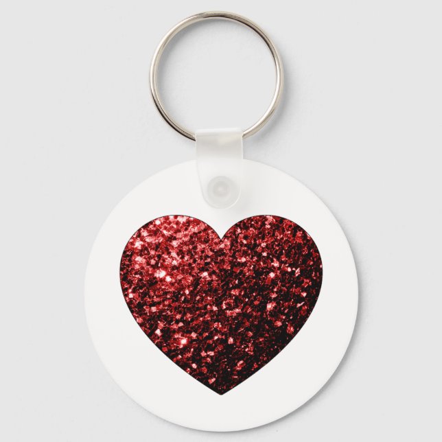 Dark red heart faux glitter sparkles key ring (Front)