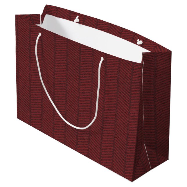 Dark Red Herringbone Pattern Large Gift Bag (Back Angled)