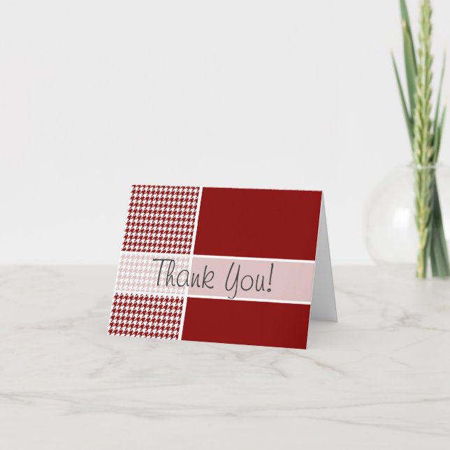 Dark Red Houndstooth; Personalised Thank You Card (Front)