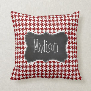 Dark Red Houndstooth; Vintage Chalkboard Cushion