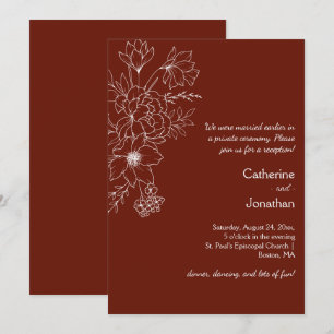 Dark Red, IvoryVintage Line Drawn Floral Reception Invitation