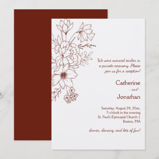 Dark Red, IvoryVintage Line Drawn Floral Reception Invitation