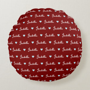 Dark-red kids pillow baby girl name blue hearts