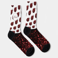 Dark red ladybug faux glitter sparkles Monogram
