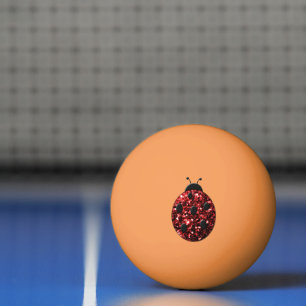 Dark red ladybug faux glitter sparkles ping pong ball