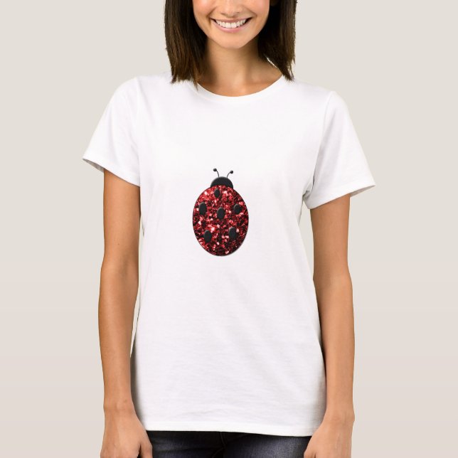 Dark red ladybug faux glitter sparkles T-Shirt (Front)