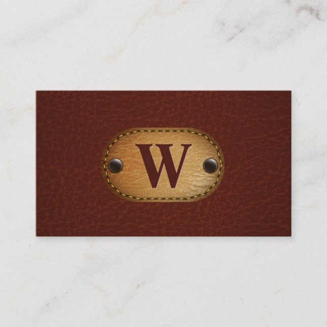Dark Red Leather | Brown Leather Stitch Business Card (Front)