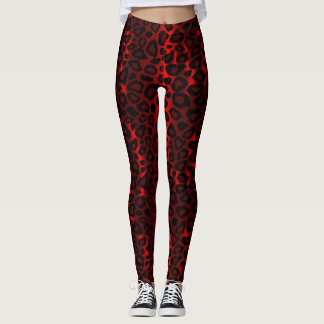 Dark Red Leopard Animal Print Leggings (Front)