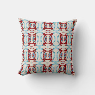 Dark Red Light Blue on Beige Small Tiles Cushion