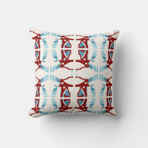 Dark Red Light Blue on Off-white Large Tiles Cushion