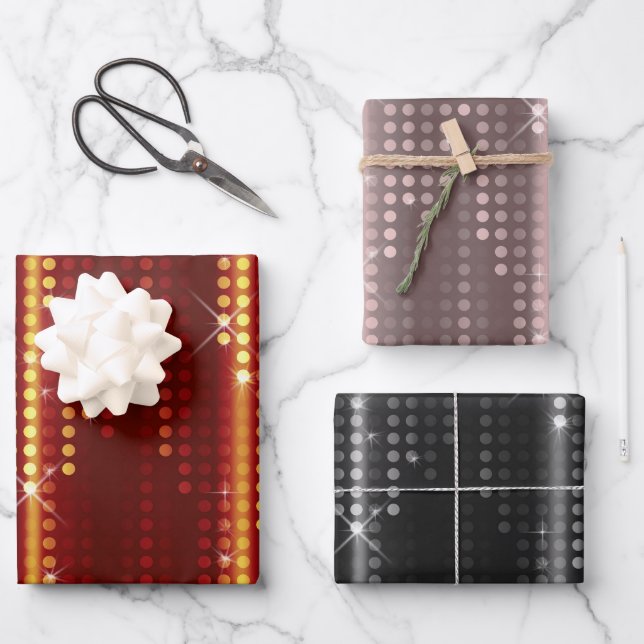 Dark Red Mallow Black Polka Dots Matrix patterned Wrapping Paper Sheet (Front)