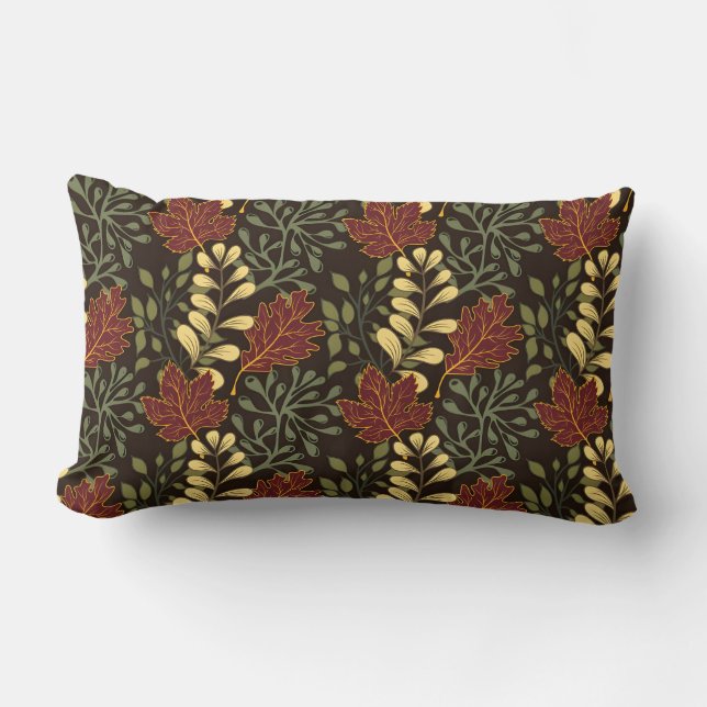 Dark red maple leaves floral pattern lumbar cushion (Front)