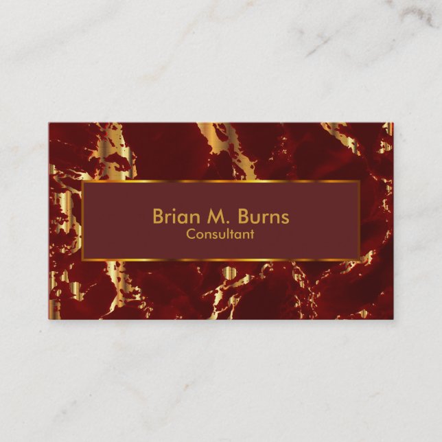 Dark Red Marble and Metallic Gold Design Business Card (Front)