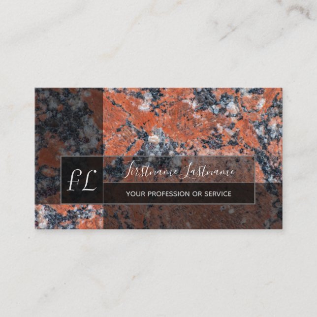 Dark red marble black marble structure monogram business card (Front)