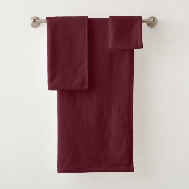 Dark Red Maroon Burgundy Solid Colour Bath Towel Set (Insitu)