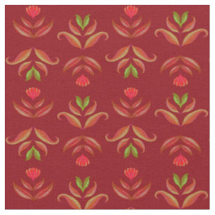 Dark Red Maroon Folk Art Floral Rustic Christmas Fabric