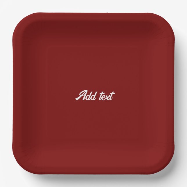 Dark Red, Maroon solid colour, white text, Paper Plate (Front)