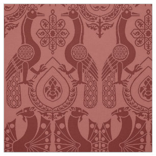 Dark Red Mediaeval Peacocks and Dragons Fabric