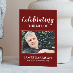 Dark Red Memorial Funeral Prayer Card with Photo