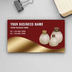 Dark Red Metallic Gold Aroma Oil Perfume Bottle Business Card