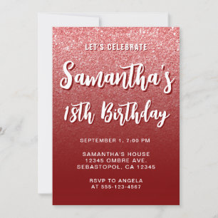 Dark Red Modern Gradient 18th Birthday Invitation
