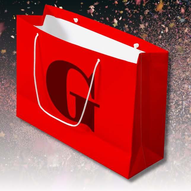 Dark Red Modern Letter Monogram | Red   Large Gift Bag (Creator Uploaded)