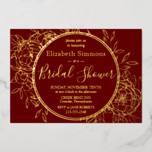 Dark Red Modern Line Peony Toile Bridal Shower