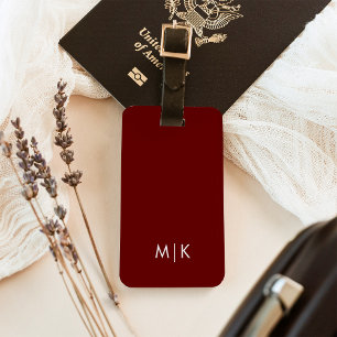 Dark Red Modern Monogram Luggage Tag