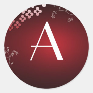 Dark Red Monogram Classic Round Sticker