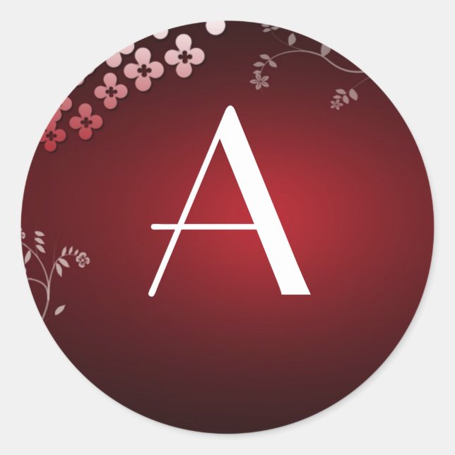 Dark Red Monogram Classic Round Sticker (Front)