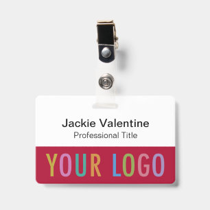 Dark Red Name Badge with Logo Clip Lanyard or Reel ID Badge