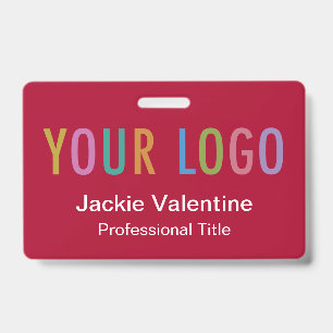 Dark Red Name Badge with Logo Clip Reel or Lanyard ID Badge