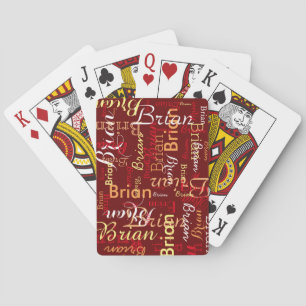 Dark Red Name Pattern  Playing Cards