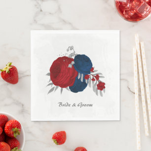 dark red & navy blue flowers silver napkin