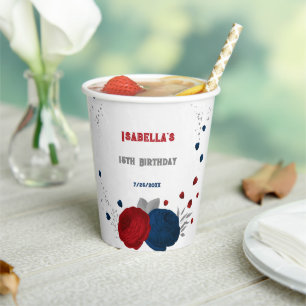 dark red & navy blue flowers silver paper cups