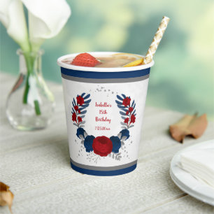 dark red & navy blue flowers silver wreath paper cups