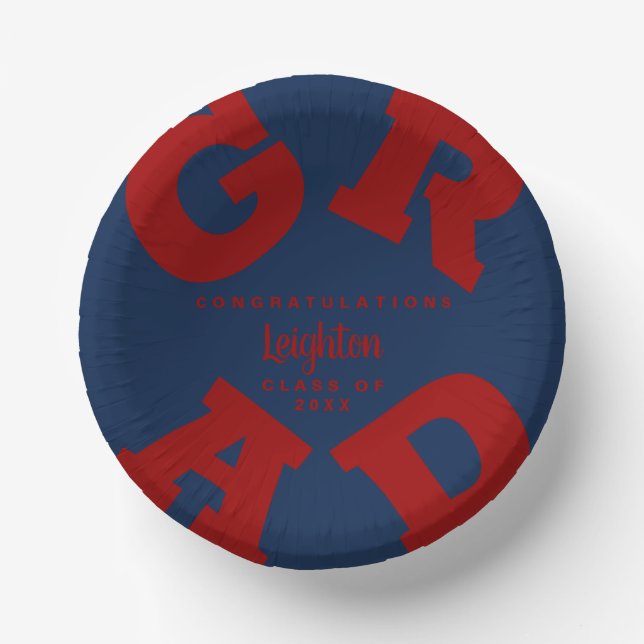 Dark Red on Blue Graduation Custom Paper Plate (Front)