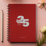 Dark Red Overlapped Year Spiral Weekly Planner<br><div class="desc">Simple personal stationery 2025  annual/weekly planner with year made of overlapping numbers of differing sizes. Annual planner (12 months) with open monthly overviews and weekly planning sheets. Cover in a curated selection of modern colours. Contact for assistance in personalising or creating special colour combination.</div>