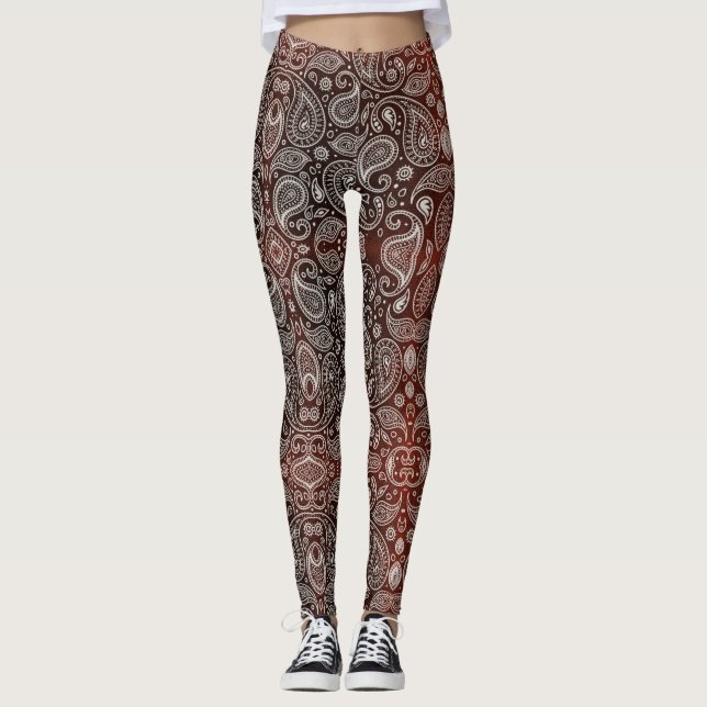 Dark Red Paisley Leggings (Front)