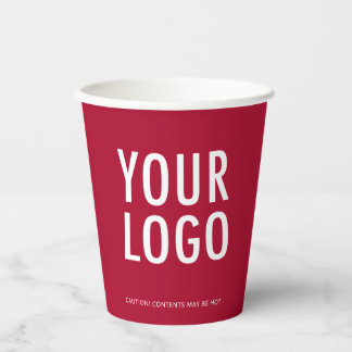 Dark Red Paper Cups Custom Business Logo 8 oz