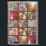 Dark red photo collage throw blanket<br><div class="desc">15 photo layout photo collage throw blanket. Great gift for college bound children! Also available with white or black photo frames.  

Photo courtesy of Leeds Wedding Photographer,  John Hope. Visit him at http://www.johnhopephotography.com</div>