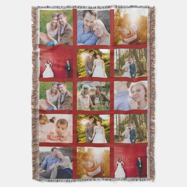 Dark red photo collage throw blanket (Front Vertical)