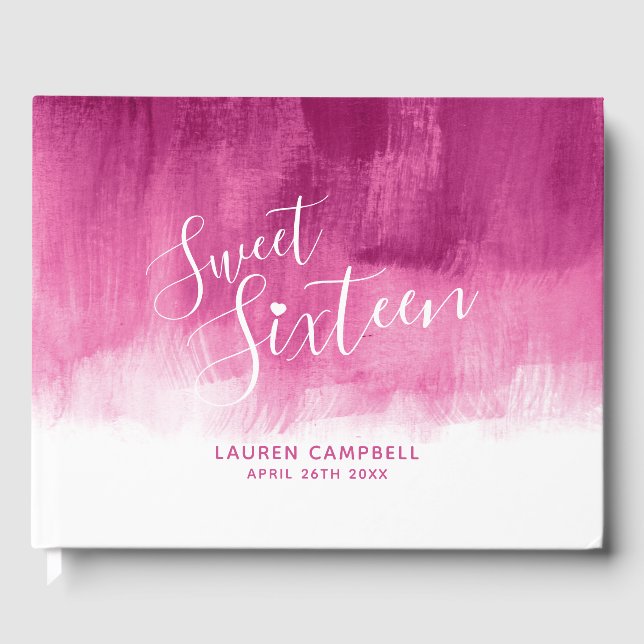 Dark red pink modern art sweet sixteen custom guest book (Front)