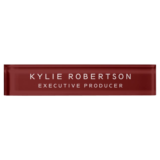 Dark Red Professional Trendy Modern Minimalist Nameplate (Front)