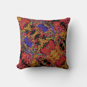 Dark Red Purple Yellow Black Floral Diagonal Motif Cushion